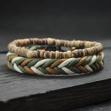 Earth & Fire Artisan Set – Coconut Husk & Lava Stone Bracelet - Trend Vibes