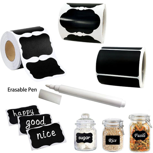 120Pcs/Roll 3 Styles Removable Blackboard Stickers With Erasable Pen Waterproof Chalkboard Labels 1.4*2.2in for Home & Kitchen - Trend Vibes - 