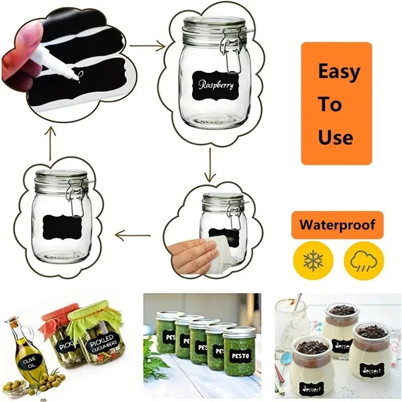 120Pcs/Roll 3 Styles Removable Blackboard Stickers With Erasable Pen Waterproof Chalkboard Labels 1.4*2.2in for Home & Kitchen - Trend Vibes - 