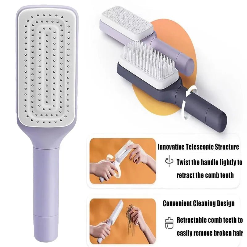 1/2pcs Rotatable Self Cleaning Hair Brush Massage Air Cushion Comb Magic Retractable Self - Cleaning Massage Brush Telescopic Comb - Trend Vibes - 