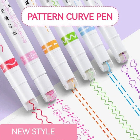 6Pcs/Set Flower Line Shape Highlighter Pen Roller Tip Curve Liner Marker Kawaii Korean Stationery School Office Supplies Gifts - Trend Vibes - 