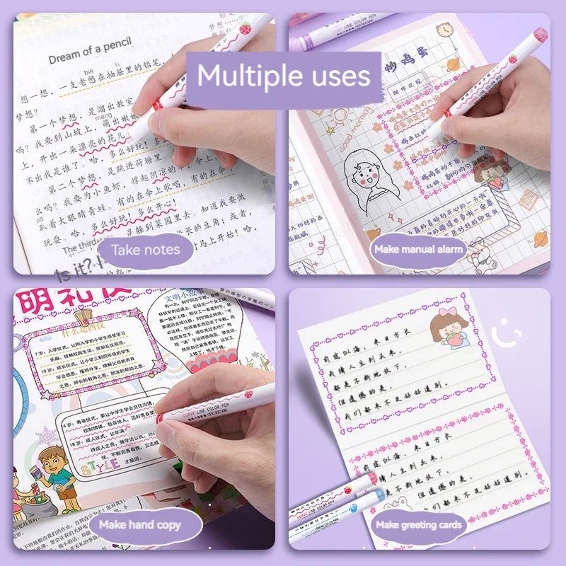 6Pcs/Set Flower Line Shape Highlighter Pen Roller Tip Curve Liner Marker Kawaii Korean Stationery School Office Supplies Gifts - Trend Vibes - 