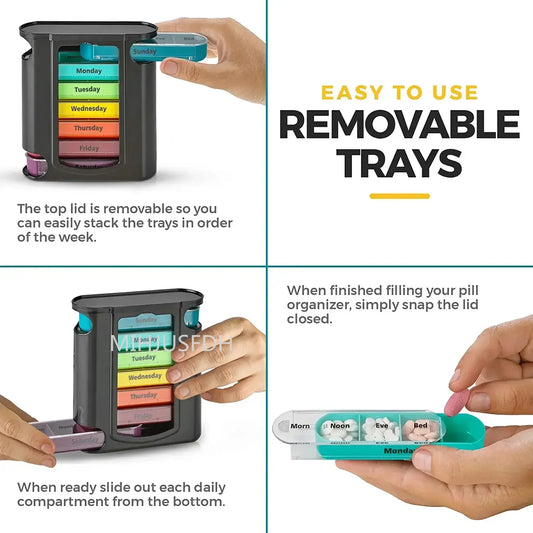 DoseDeck 28-Grid Pill Organizer – Weekly Pill Box with Removable Trays - Trend Vibes