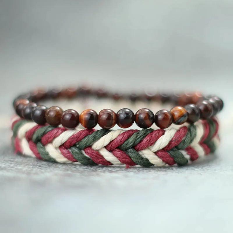 Earth & Fire Artisan Set – Coconut Husk & Lava Stone Bracelet - Trend Vibes