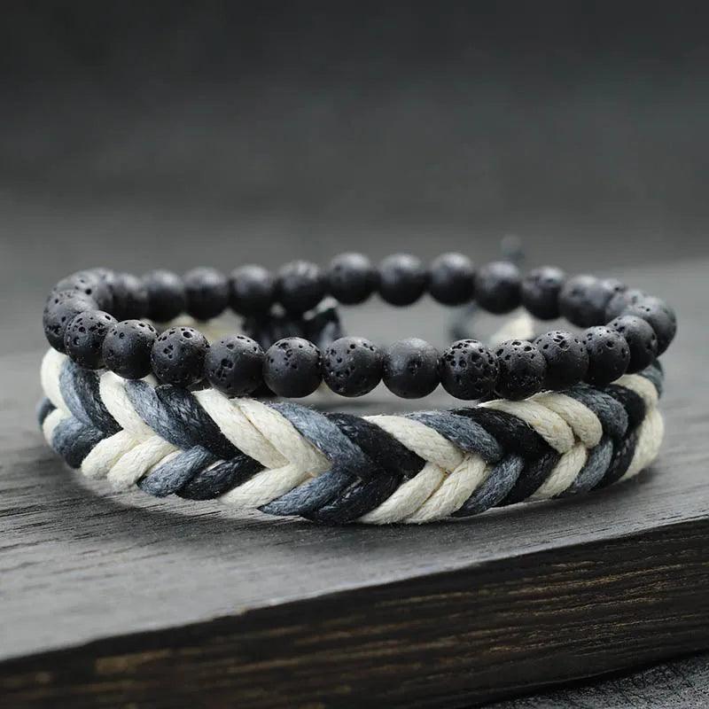 Earth & Fire Artisan Set – Coconut Husk & Lava Stone Bracelet - Trend Vibes
