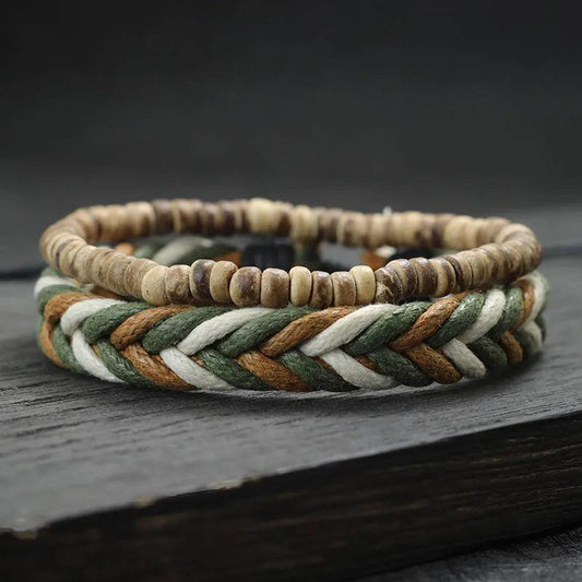 Earth & Fire Artisan Set – Coconut Husk & Lava Stone Bracelet - Trend Vibes