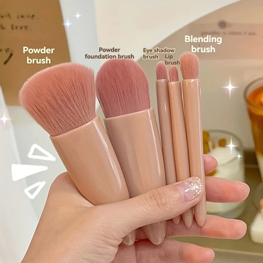 Conjunto de pincéis de maquiagem portáteis com 5 peças e espelho - Kit de viagem dobrável, Mini conjunto de pincéis de maquiagem para viagem