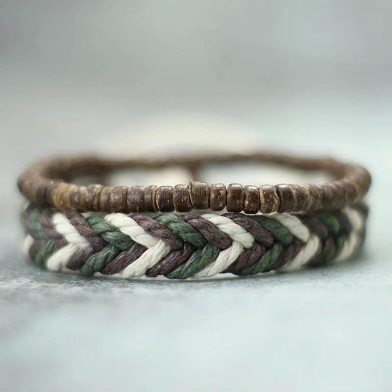 Earth & Fire Artisan Set – Coconut Husk & Lava Stone Bracelet - Trend Vibes
