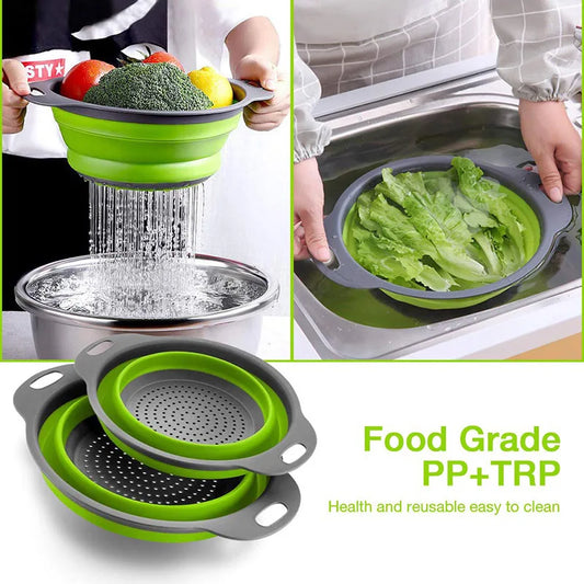 Cesta de limpeza e drenagem de vegetais e frutas de silicone, cesta de limpeza, rede de filtro de água dobrável, utensílios de cozinha