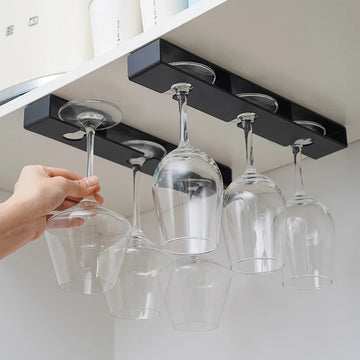 1 peça suporte para pendurar taças de vinho sem furos para sala de estar e cozinha, suporte para pendurar taças de vinho tinto de cabeça para baixo