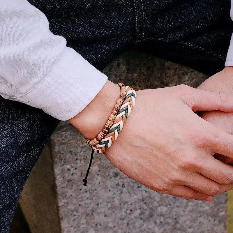 Earth & Fire Artisan Set – Coconut Husk & Lava Stone Bracelet - Trend Vibes