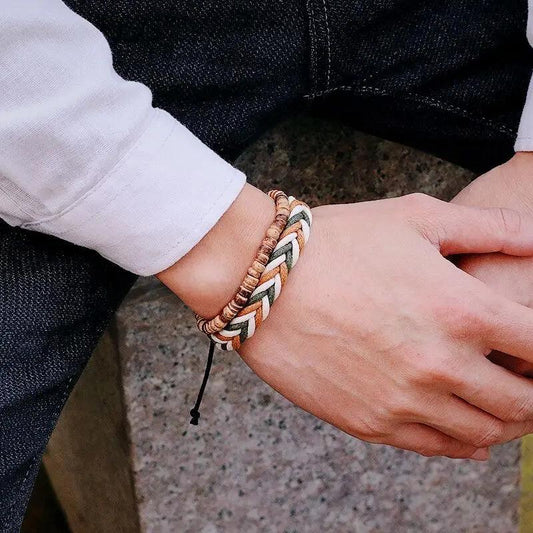 Earth & Fire Artisan Set – Coconut Husk & Lava Stone Bracelet - Trend Vibes