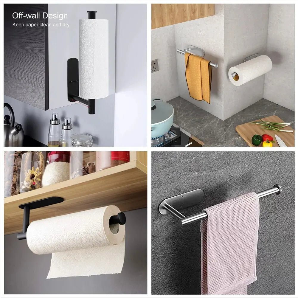 Kitchen Paper Towel Holder Adhesive Tissue Hanger Toilet Roll Paper Dispenser Cabinet Storage Napkin Rack Bathroom Accessories - Trend Vibes - 