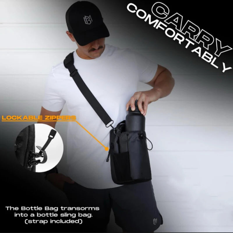 Homem usando MagPouch™ como bolsa transversal. Destaque para zíper com trava e conforto da alça ajustável, ideal para uso diário e esportivo.