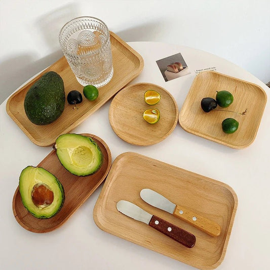Wheat Stalk Tray Tableware Round Dessert Plate Japanese - Style Durable Heat Resistant Tray Coffee Tea Solid Wood Plate Tray - Trend Vibes - 