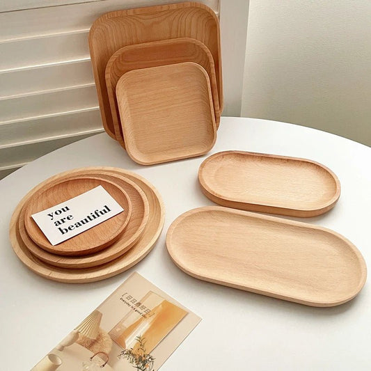 Wheat Stalk Tray Tableware Round Dessert Plate Japanese - Style Durable Heat Resistant Tray Coffee Tea Solid Wood Plate Tray - Trend Vibes - 